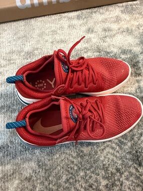 Nike Red Knit Sneakers with Blue Heel Tabs